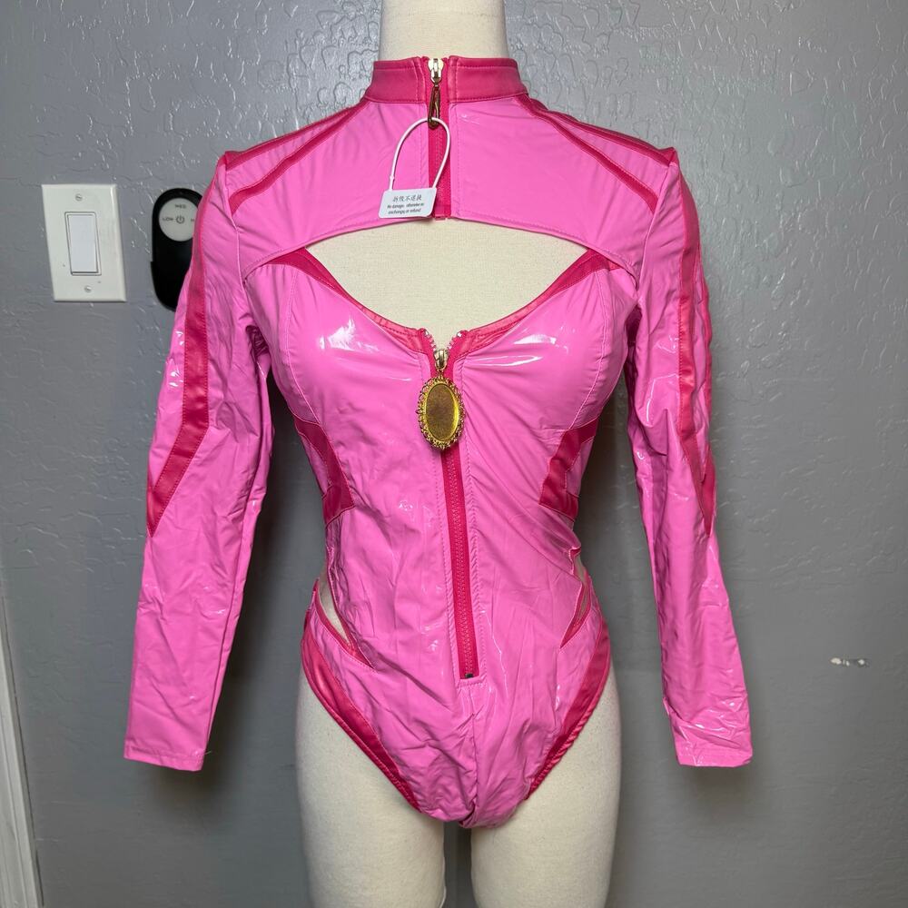 Mobbunny Peach Princess Sexy Lingerie Set Racing Suit Striped Cutout Bodysuit